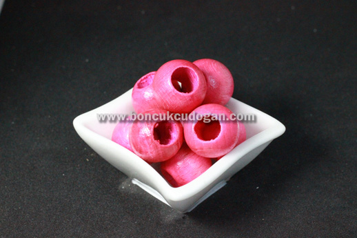 YUVARLAK TAHTA BONCUK 20MM YUVARLAK GENİŞ DELİK Pembe